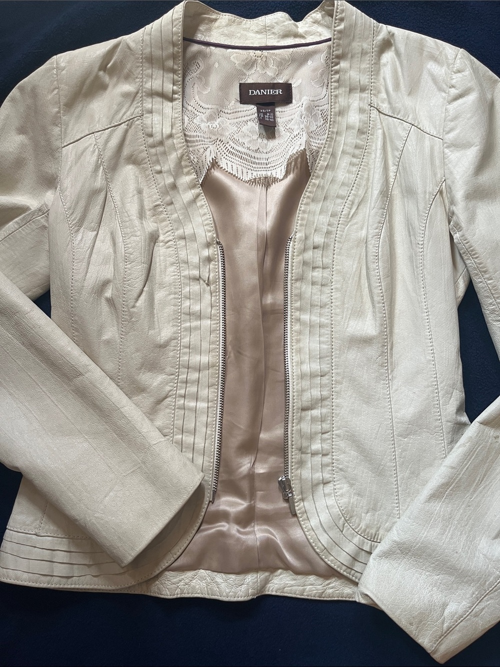 Danier Cream Leather Zip-Front Blazer